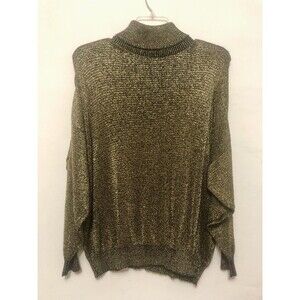 Vintage Knitmakers Gold & Black Turtleneck Metallic Pullover Sweater Women’s L